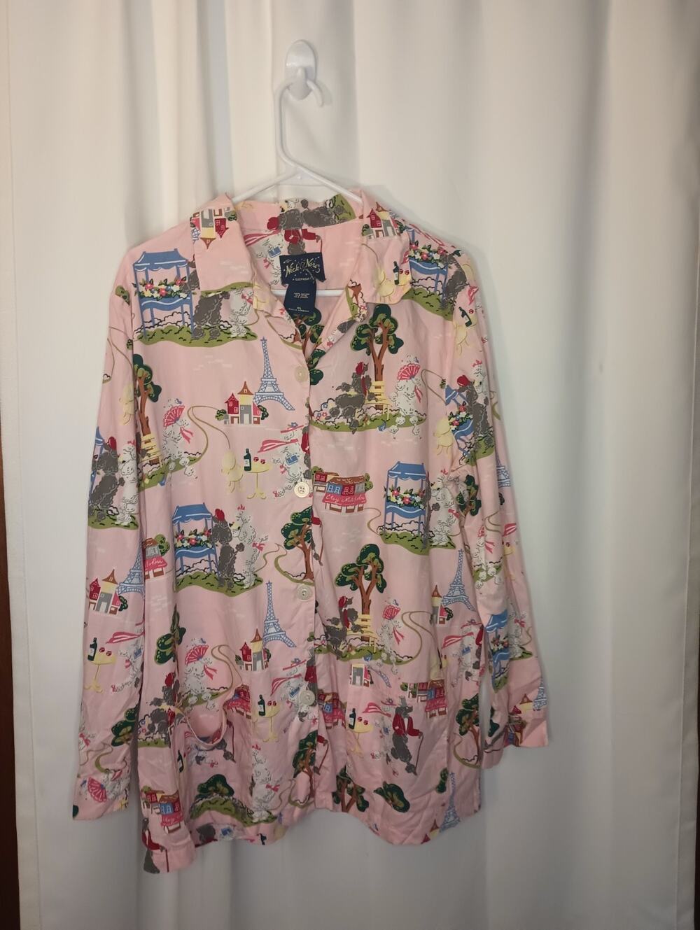Nick Nora Womens Poodles In Paris Sleep Shirt XL Whimsical Novelty Lounge